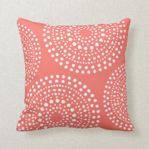 Primitive Boho Mosaic Pattern Live Coral Cushion
