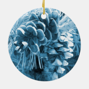 Primitive Christmas pine tree ice blue pinecone Ceramic Ornament