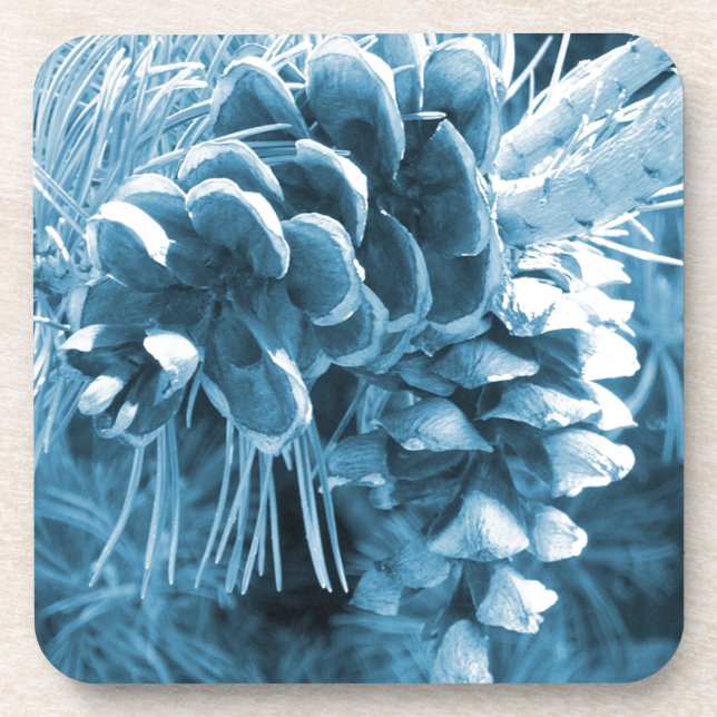 Primitive Christmas pine tree ice blue pinecone Coaster (Front)