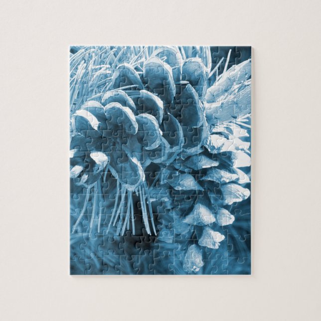 Primitive Christmas pine tree ice blue pinecone Jigsaw Puzzle (Vertical)