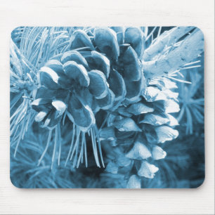 Primitive Christmas pine tree ice blue pinecone Mouse Pad