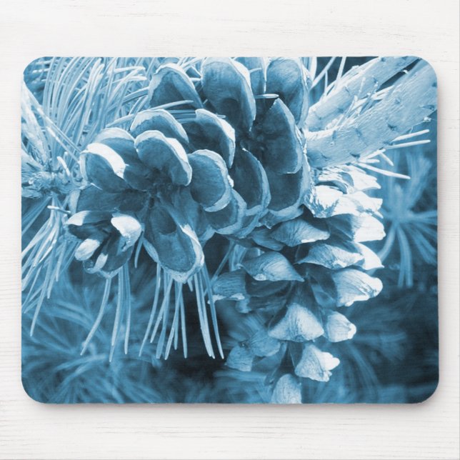 Primitive Christmas pine tree ice blue pinecone Mouse Pad (Front)