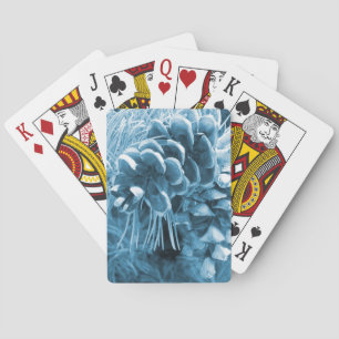 Primitive Christmas pine tree ice blue pinecone Playing Cards