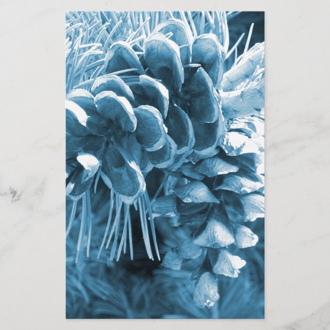 Primitive Christmas pine tree ice blue pinecone Stationery (Front)