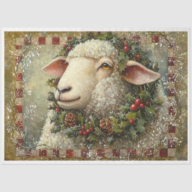 Primitive Christmas Sheep Tissue Paper (Front)