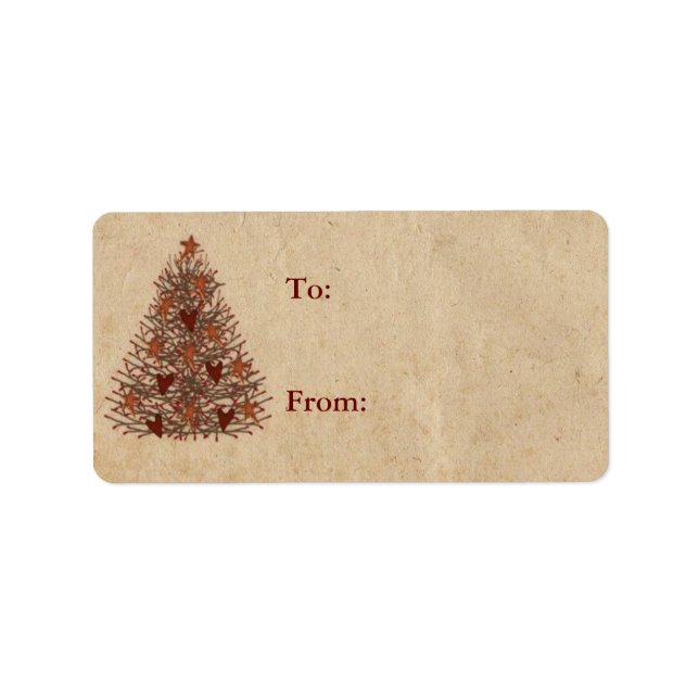 Primitive Christmas Tree Gift Label (Front)