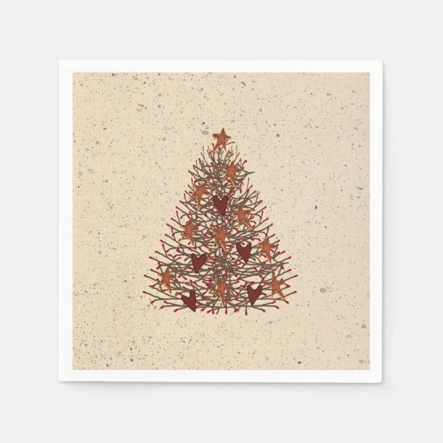 Primitive Christmas Tree Paper Napkins (Front)