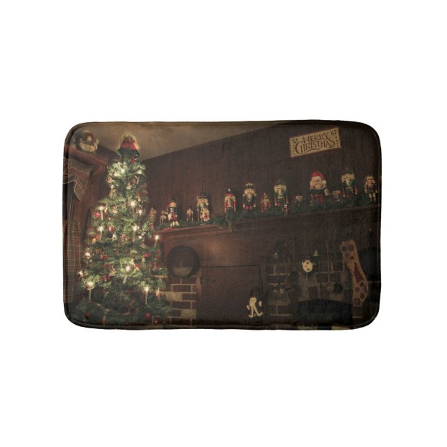 Primitive Colonial Country Christmas Holiday Bath Mat (Front)