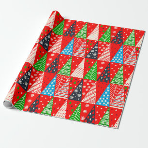 Primitive Colourful Christmas Trees and Snowflakes Wrapping Paper
