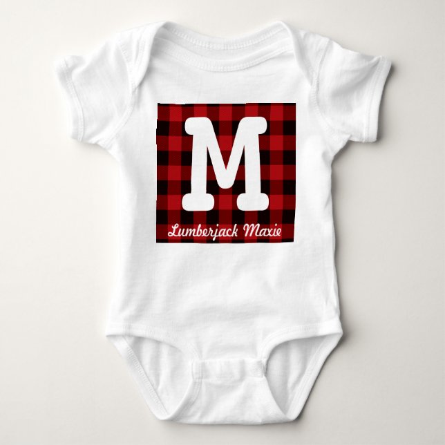 Primitive Cottage Red buffalo Plaid lumberjack Baby Bodysuit (Front)