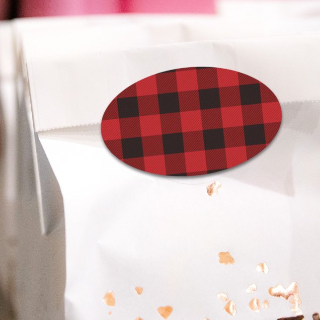 Primitive Cottage Red buffalo Plaid lumberjack Oval Sticker (Primitive Cottage Red buffalo Plaid lumberjack Oval Sticker)