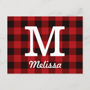 Primitive Cottage Red buffalo Plaid lumberjack Postcard