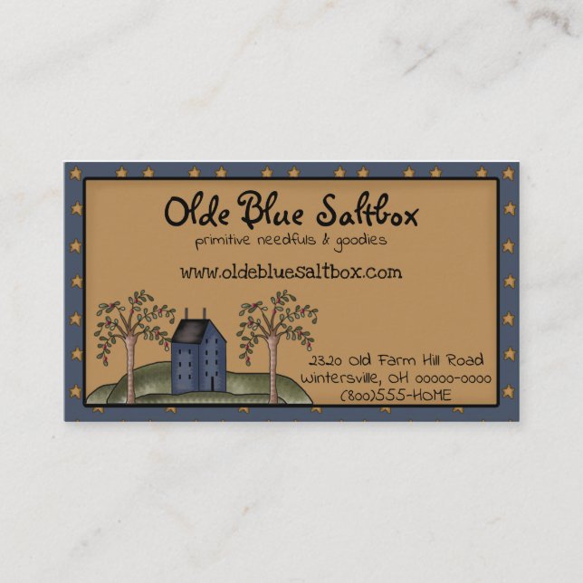 Primitive Country Blue Saltbox House Business Card (Front)