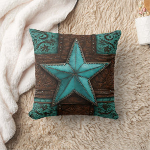 Primitive Country Brown Turquoise Western Star Cushion