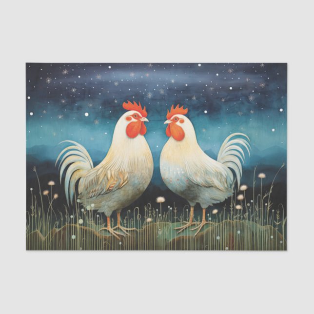 Primitive Country Chickens Decoupage Tissue Paper (Front)