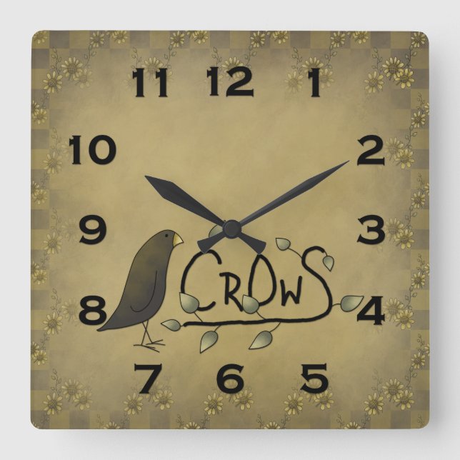 Primitive Country Crow Wall Clock (Front)