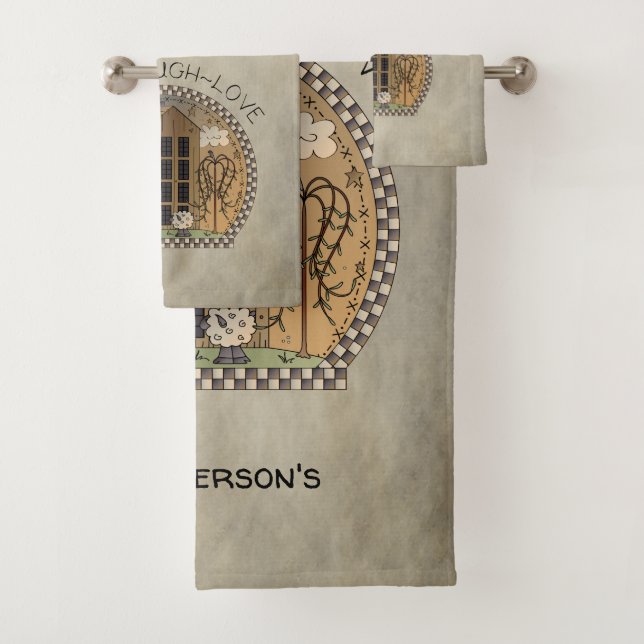 Primitive Country Design Live Laugh Love Bath Towel Set (Insitu)