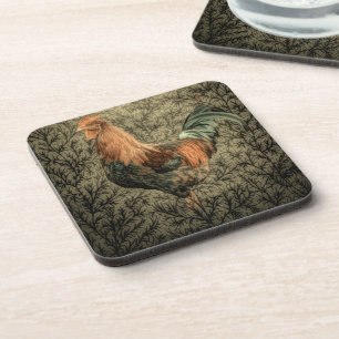 Primitive country farm chicken rustic rooster coaster