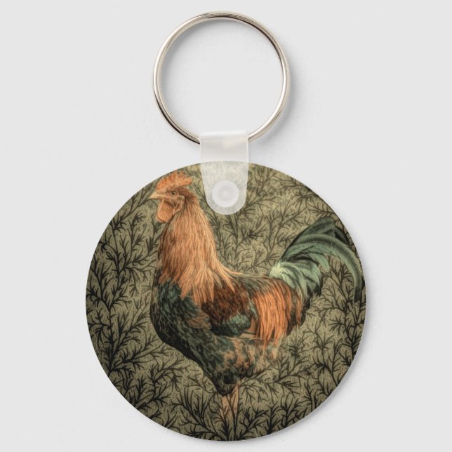 Primitive country farm chicken rustic rooster key ring (Front)