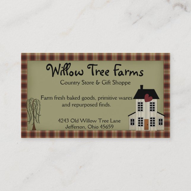 Primitive Country Farmhouse Style Business Card  (Front)