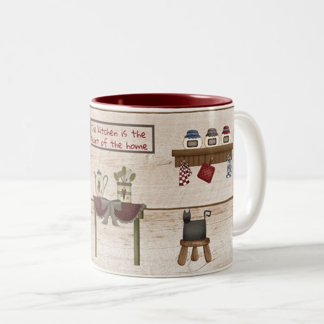 Primitive Country Kitchen is Heart of Home Two-Tone Coffee Mug (Front Right)