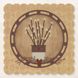 Primitive Country Lighted Branches Paper Coaster