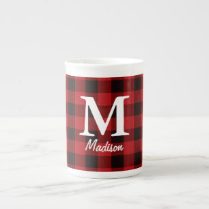 Primitive country lumberjack Red buffalo plaid Bone China Mug