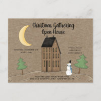 Primitive Country  Open House Holiday Postcard