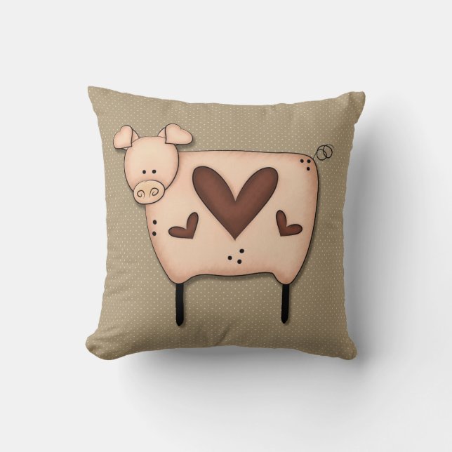 Primitive Country Pig Decor Cushion (Front)