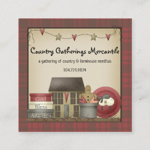 Primitive Country Plaid and Saltbox House  Square Business Card