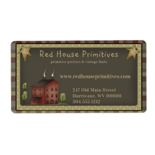 Primitive Country Red Saltbox House /Stars