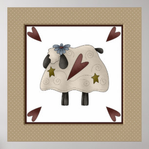 Primitive Country Sheep Poster