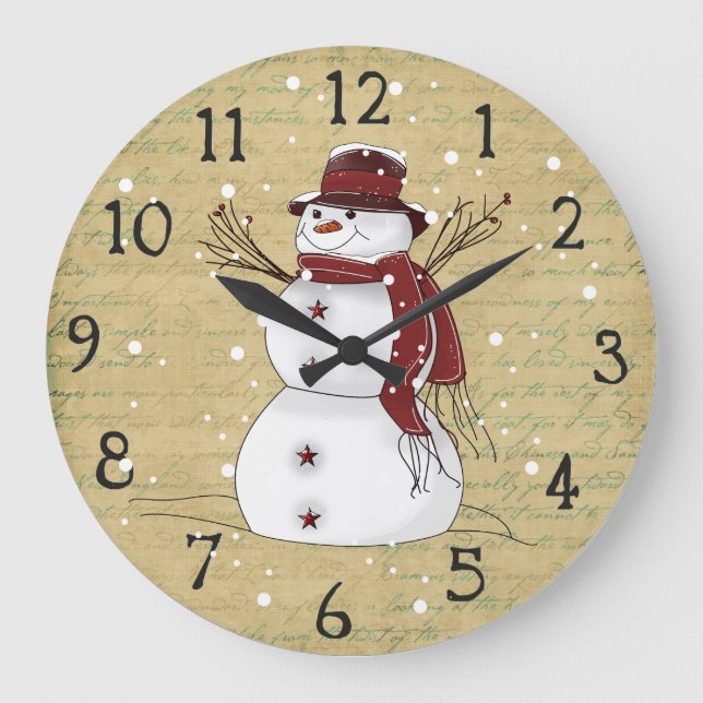 Primitive Country Snowman Clock (Front)