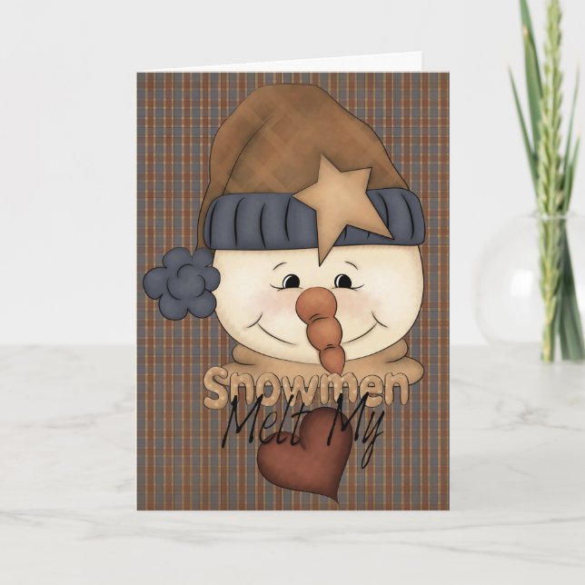 Primitive Country Snowman Holiday Greeting Card (Front)