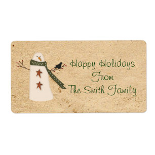 Primitive Country Snowman Label