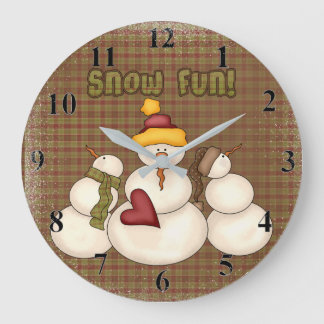 Primitive Country Snowman SNOWFUN Large Clock