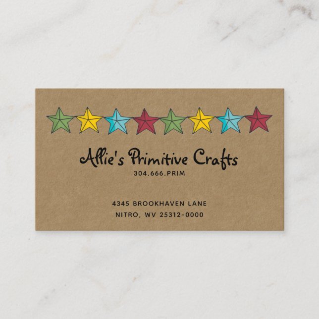 Primitive Country Stars on Kraft Business Card  (Front)