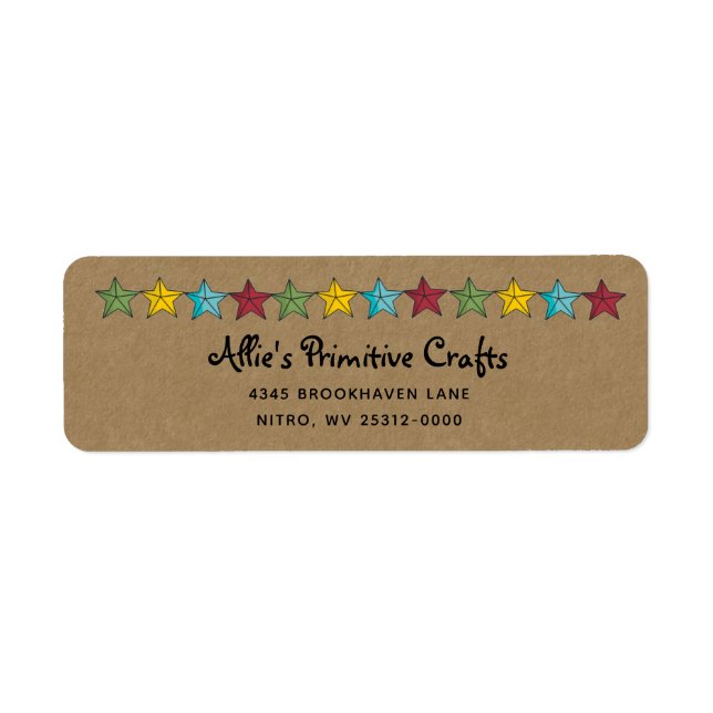 Primitive Country Stars on Kraft Return Address Label (Front)