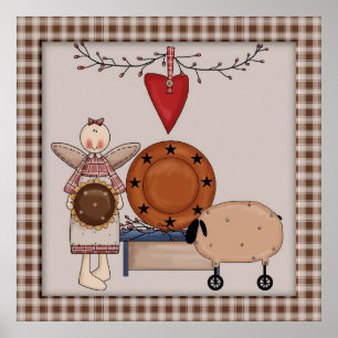 Primitive Country Sunflower Sheep & Angel Decor