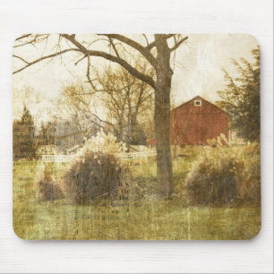 Primitive Country Tree Farm Red Cabin in the woods Mouse Pad