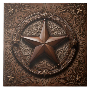 Primitive Cowboy Brown Country Western Texas Star Ceramic Tile