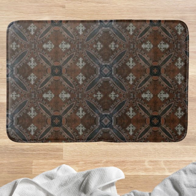 Primitive cowboy western country Tooled Leather Bath Mat (Primitive cowboy western country Tooled Leather Bathroom Mat)