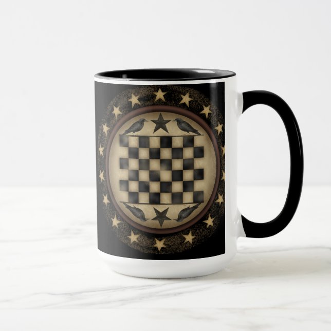 Primitive Crow Chequerboard Coffee Mug (Right)