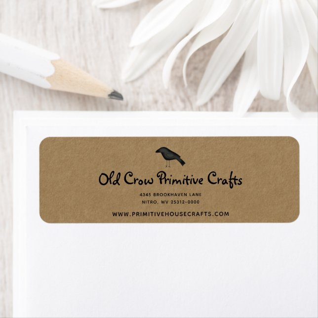 Primitive Crow on Kraft Rustic Return Address Label (Insitu)