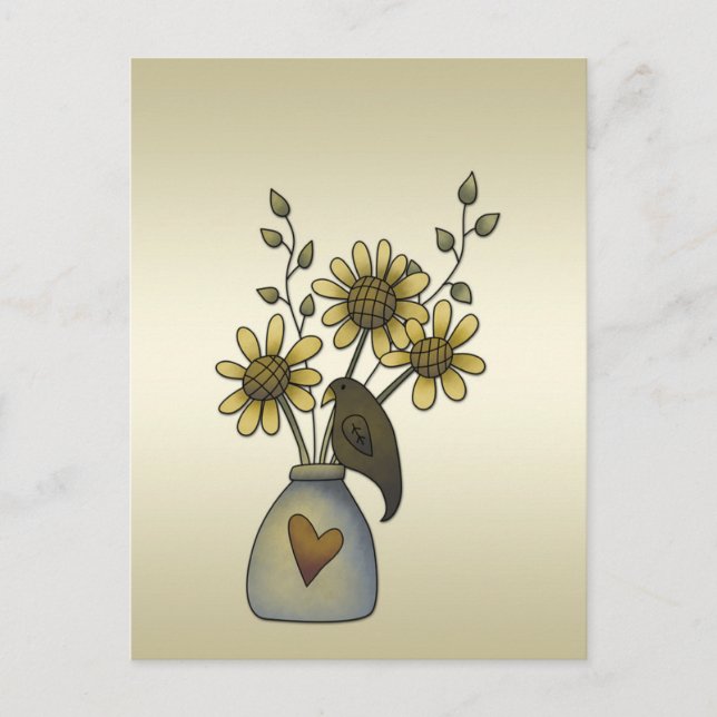 Primitive Crows Sunflowers  Postcard (Front)