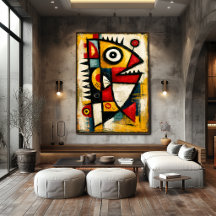 Primitive Cubist Creature Bold Abstract Wall Art
