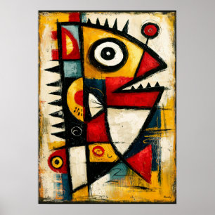 Primitive Cubist Creature Bold Abstract Wall Art