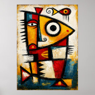 Primitive Cubist Fish Bold Abstract Geometric Wall Poster