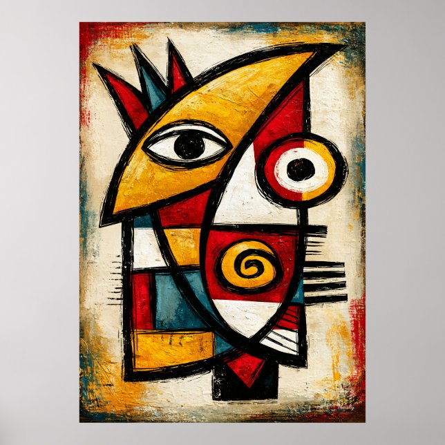 Primitive Cubist Mask Bold Abstract Geometric Poster (Front)