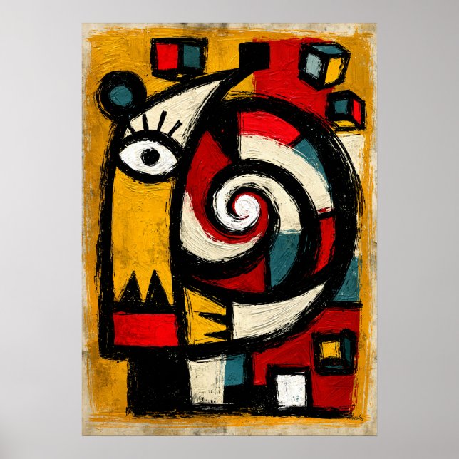 Primitive Cubist Spiral Totem Bold Abstract Poster (Front)